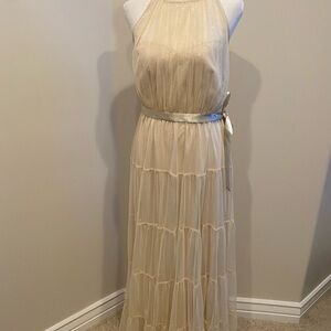 Unique Sheer Sleeveless Maxi Dress with Satin Belt